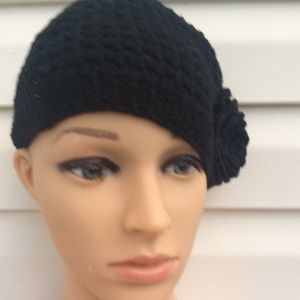 Super Cute Vtg. Style Black Crochet Beanie